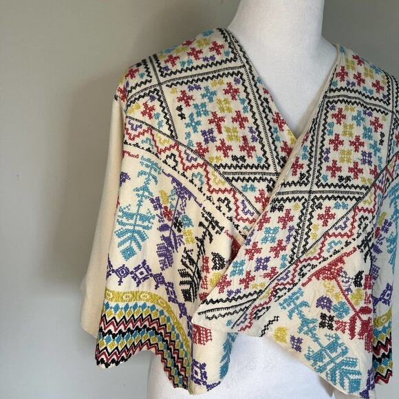 Ecote UO Embroidered Open Front Crop Jacket Colorful Boho Festival Cover Up - Picture 4 of 12